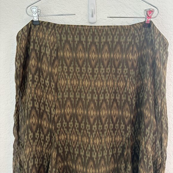 Lauren Ralph Lauren Tahiti Midi Skirt Womens 18W Brown Silk Lined‎ Boho Rustic - Picture 2 of 9